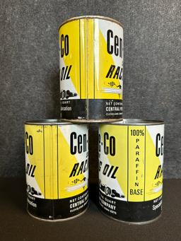 Lot 3 Cen-Pe-Co Super Racing Oil Metal Oil Cans w/ Race Car Graphics