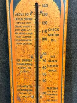 Gulf No Nox Gasoline & Gulfpride Oil Metal Advertising Thermometer Sign