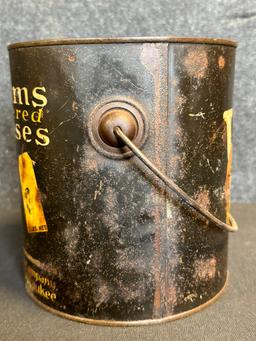 Wadham's Tempered Grease 5 Lb Ca. 1920s Grease Bucket w/ Bail Handle