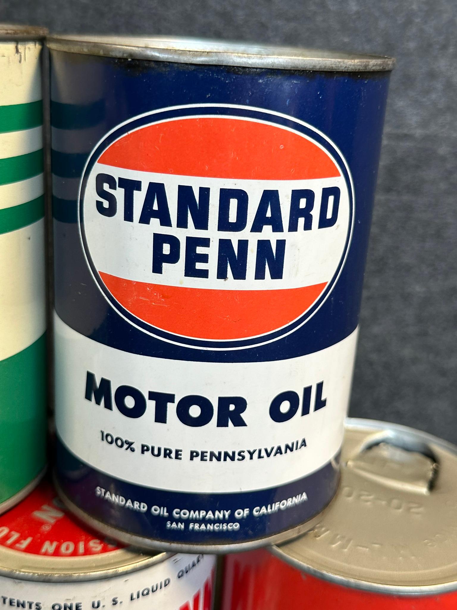 Lot 5 Vintage Quart Oil Cans: Cities Service Trojan & Koolmotor HD, Standard Penn, Texaco Improved,