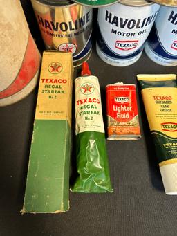 Lot 20 Texaco Early 1940s-60s Quart, Grease, Outboard, Spark Plugs & More