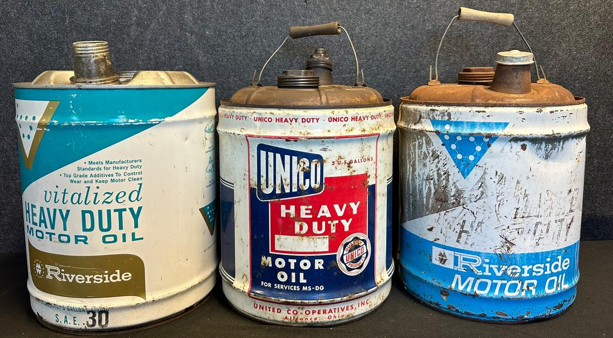 Lot 3 5 Gallon Cans -  Pair Wards Riverside Heavy Duty & Unico