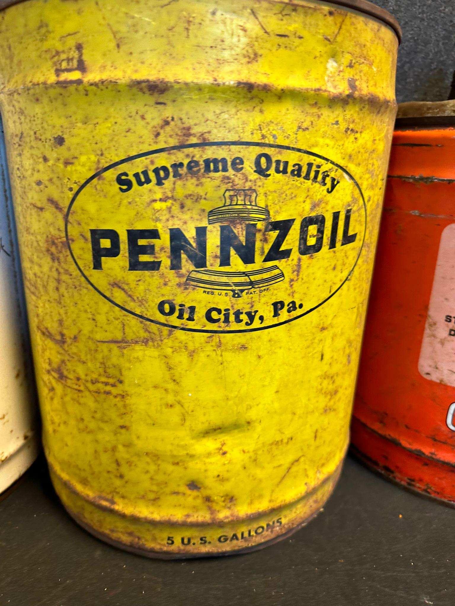 Total, Pennzoil & Reeves Lot of 3 5 Gallon Motor Oil Cans