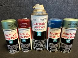 Lot of 5 GM Cans - 4 Touch Up NOS Cans & Lubriplate Lubricant Cans Ca. 1970s