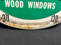 Ca. 1940s Weather Snug Wood Windows 12" Working Glass Face Round Thermometer