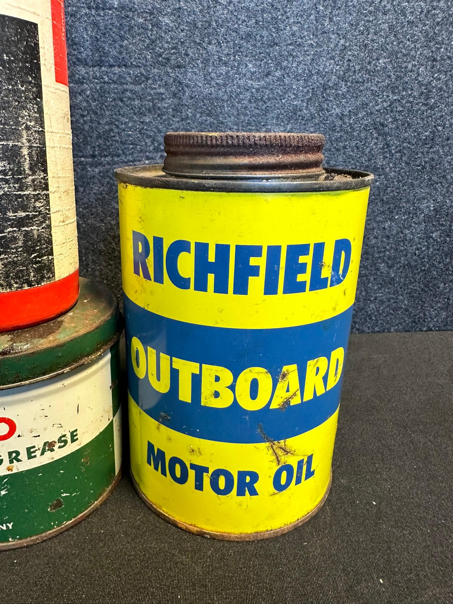 Lot 5 Early Advertising Oil Cans: Fiberol, Long Run Lubricant, GM Fire Extinguisher