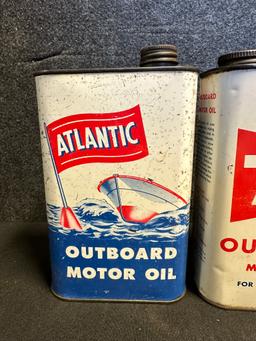 Lot 4 Outboard 1 Quart Motor Oil Cans: Esso, Atlantic, Sohio 7c's & Standard Oil