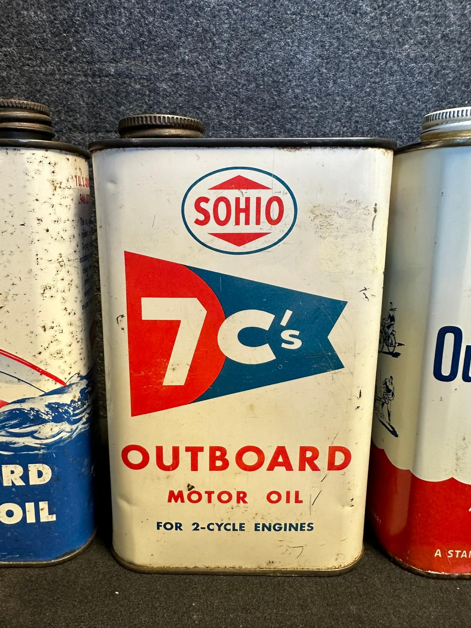 Lot 4 Outboard 1 Quart Motor Oil Cans: Esso, Atlantic, Sohio 7c's & Standard Oil