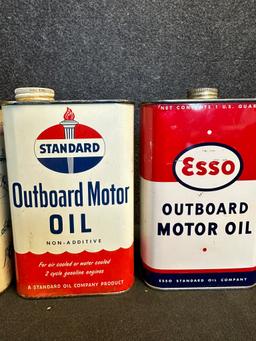 Lot 4 Outboard 1 Quart Motor Oil Cans: Esso, Atlantic, Sohio 7c's & Standard Oil