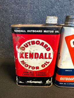 Veedol, Oilzum & Kendall Lot 3 Outboard Quart Motor Oil Cans