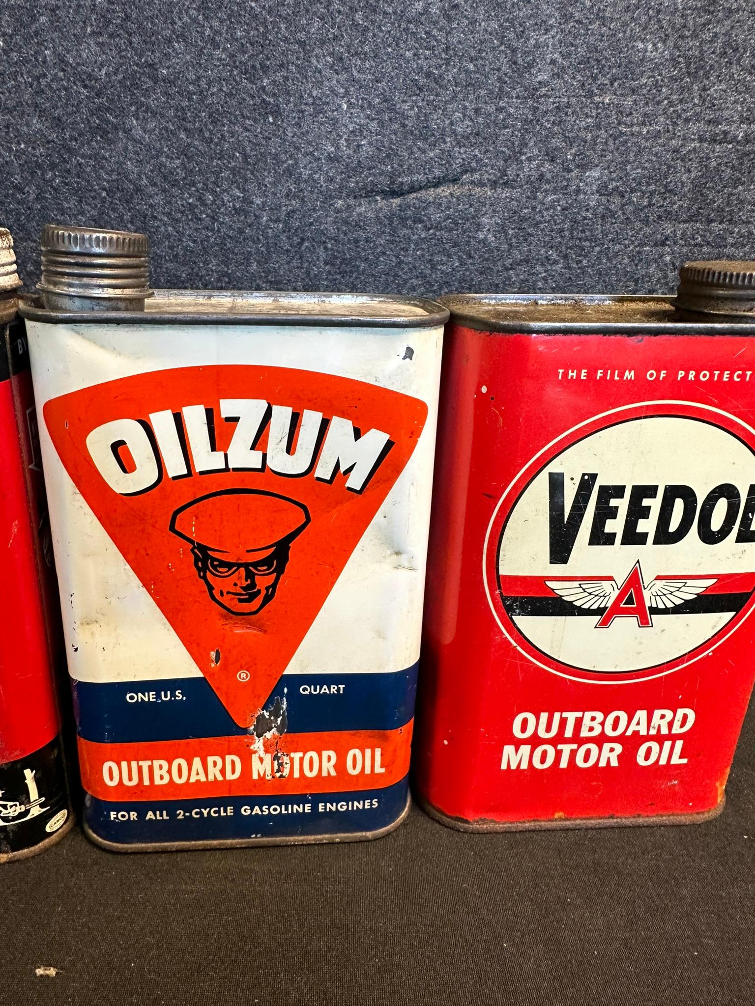 Veedol, Oilzum & Kendall Lot 3 Outboard Quart Motor Oil Cans