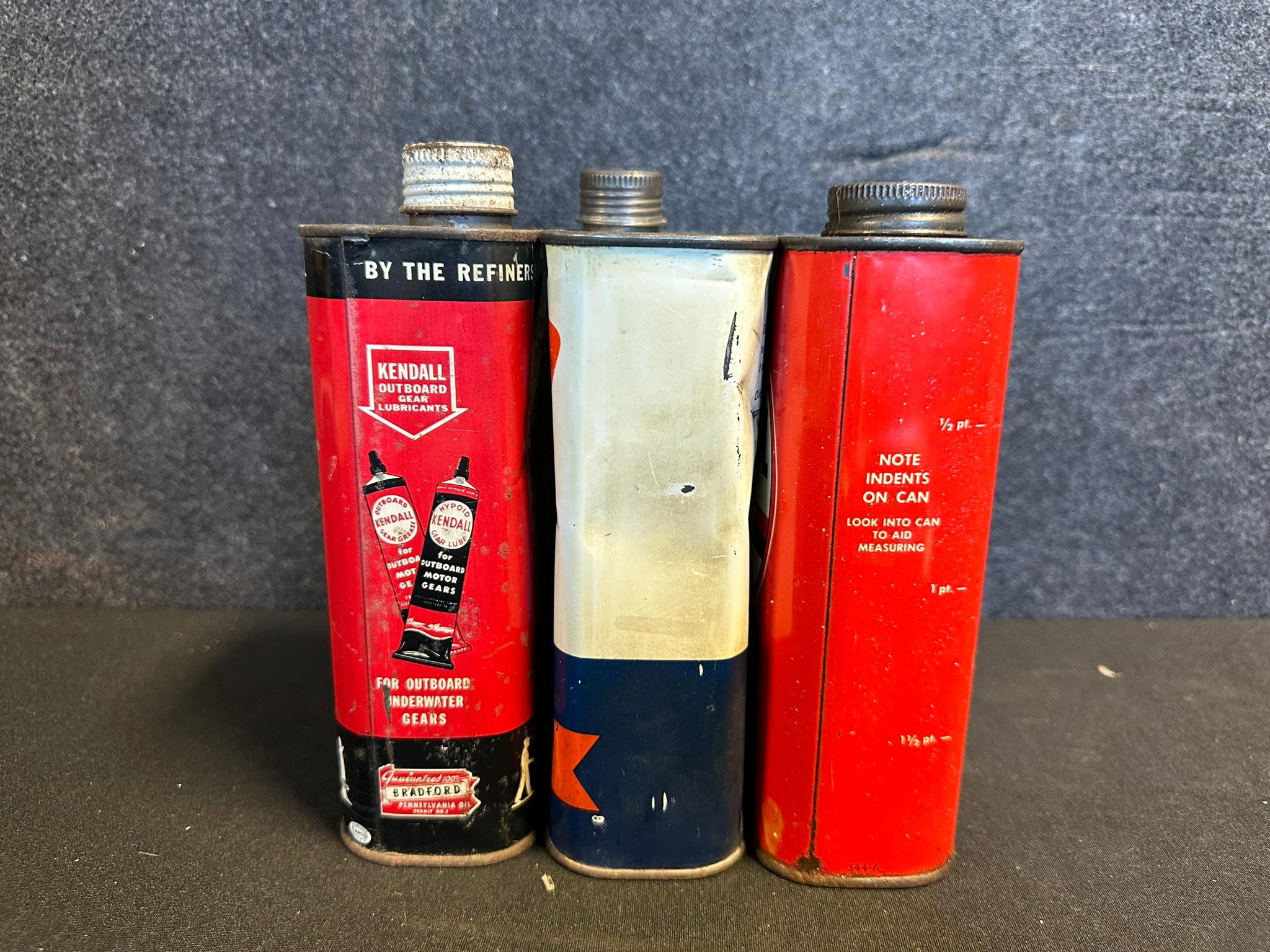 Veedol, Oilzum & Kendall Lot 3 Outboard Quart Motor Oil Cans