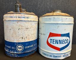 Pure & Tenneco Pair 1950s 5 Gallon Motor Oil Cans