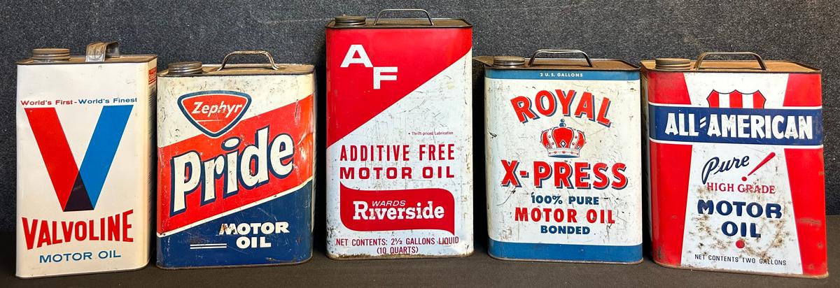 Valvoline, Zephyr Pride, AF, Royal Express & All American 2 Gallon, 5 Quart & 1 Imp Gallon Motor Oil