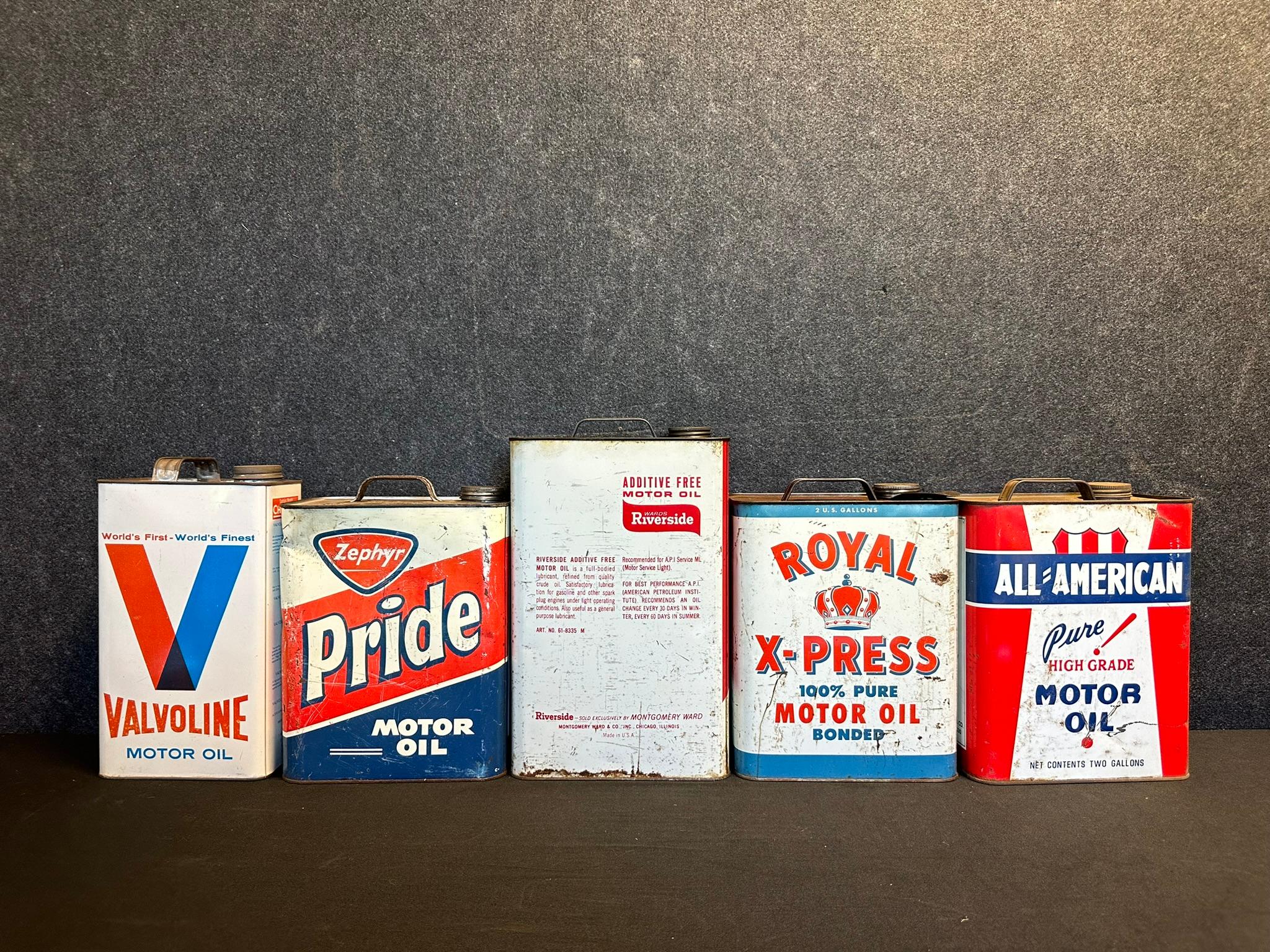 Valvoline, Zephyr Pride, AF, Royal Express & All American 2 Gallon, 5 Quart & 1 Imp Gallon Motor Oil