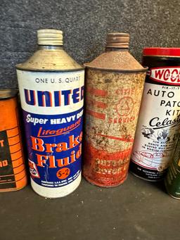 Lot of 8 Misc Vintage Service Station Cans: Eagleine, Fiebings, United Brake, Cities Service, Wood H