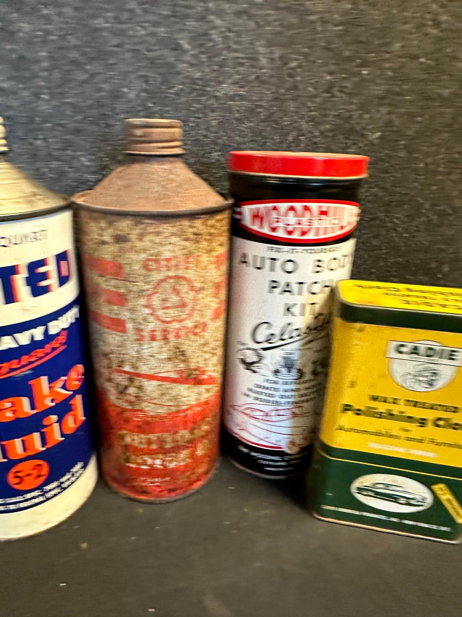 Lot of 8 Misc Vintage Service Station Cans: Eagleine, Fiebings, United Brake, Cities Service, Wood H