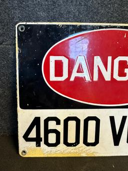 Danger 4600 Volts Single Sided Porcelain Sign