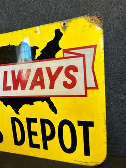 Trailways Bus Depot Double Sided Painted Metal Advertising Sign