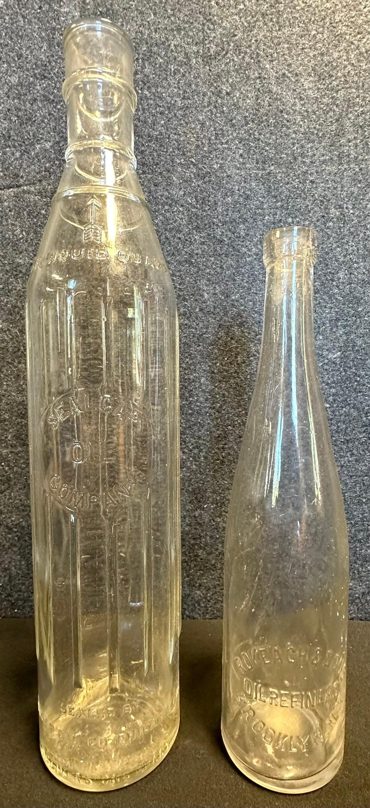 Pair Glass Oil Bottles Ca. 1920s: Sealcap Oil Co & I Rokeach & Sons Brooklyn New York