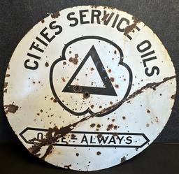 1930s 3' Cities Servie Oils Once Always Double Sided Porcelain Advertising Sign