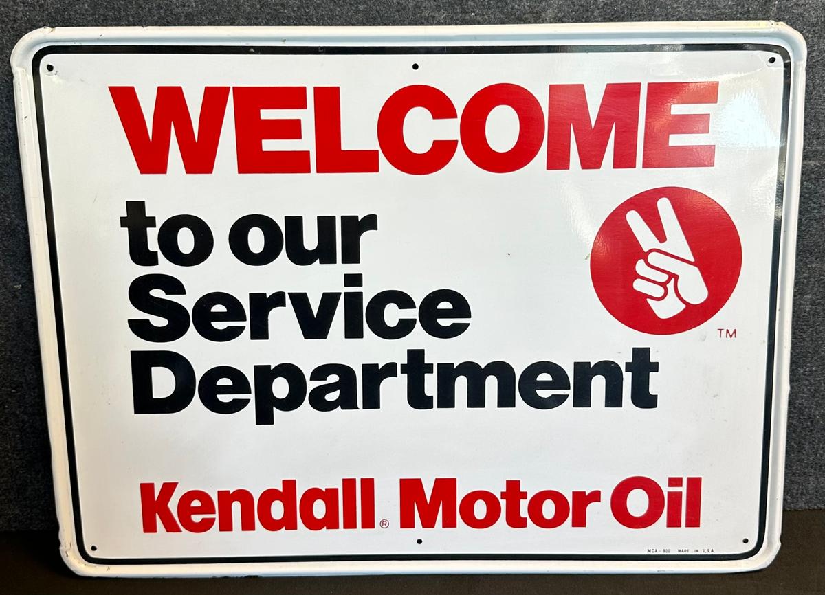 Kendall Welcome To Our Service Department Motor Oil Self Framed Tin Metal Advertising Sign