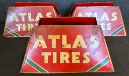 Lot of 3 Early 1940s ATLAS Tires Tire Store Display Metal Advertising Sign