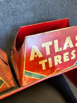 Lot of 3 Early 1940s ATLAS Tires Tire Store Display Metal Advertising Sign