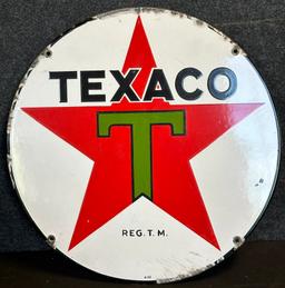 Texaco Single Sided Porcelain 15" 1936 Lubester Advertising Sign