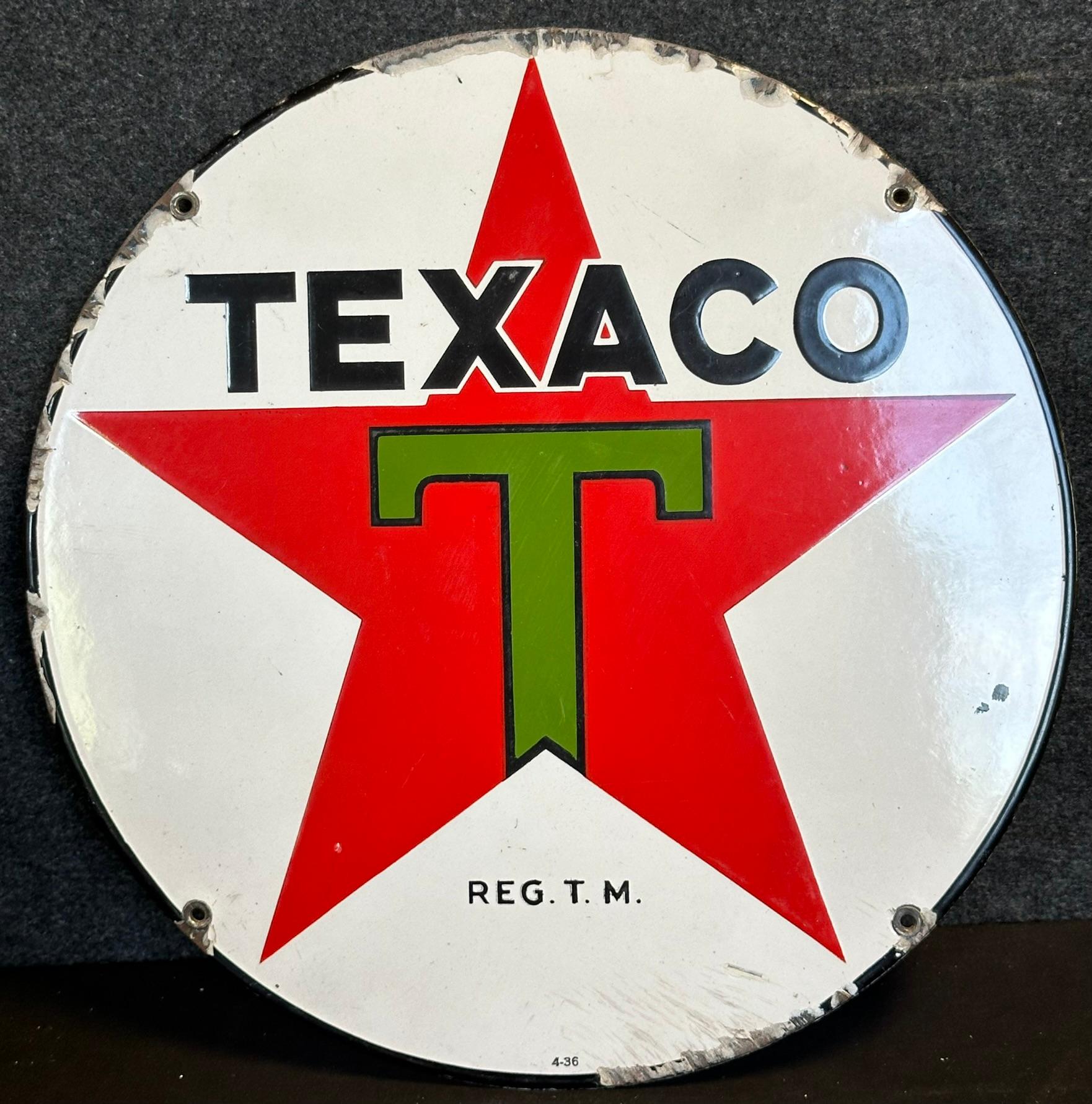 Texaco Single Sided Porcelain 15" 1936 Lubester Advertising Sign