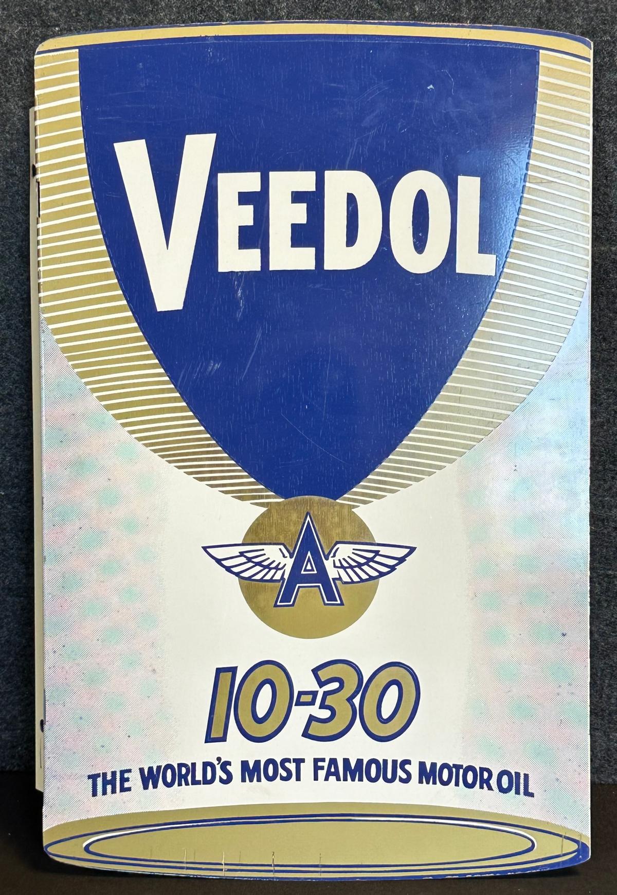 1950s Veedol Flying A 10-30 Motor Oil Painted Metal Advertising Flange Sign