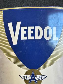 1950s Veedol Flying A 10-30 Motor Oil Painted Metal Advertising Flange Sign