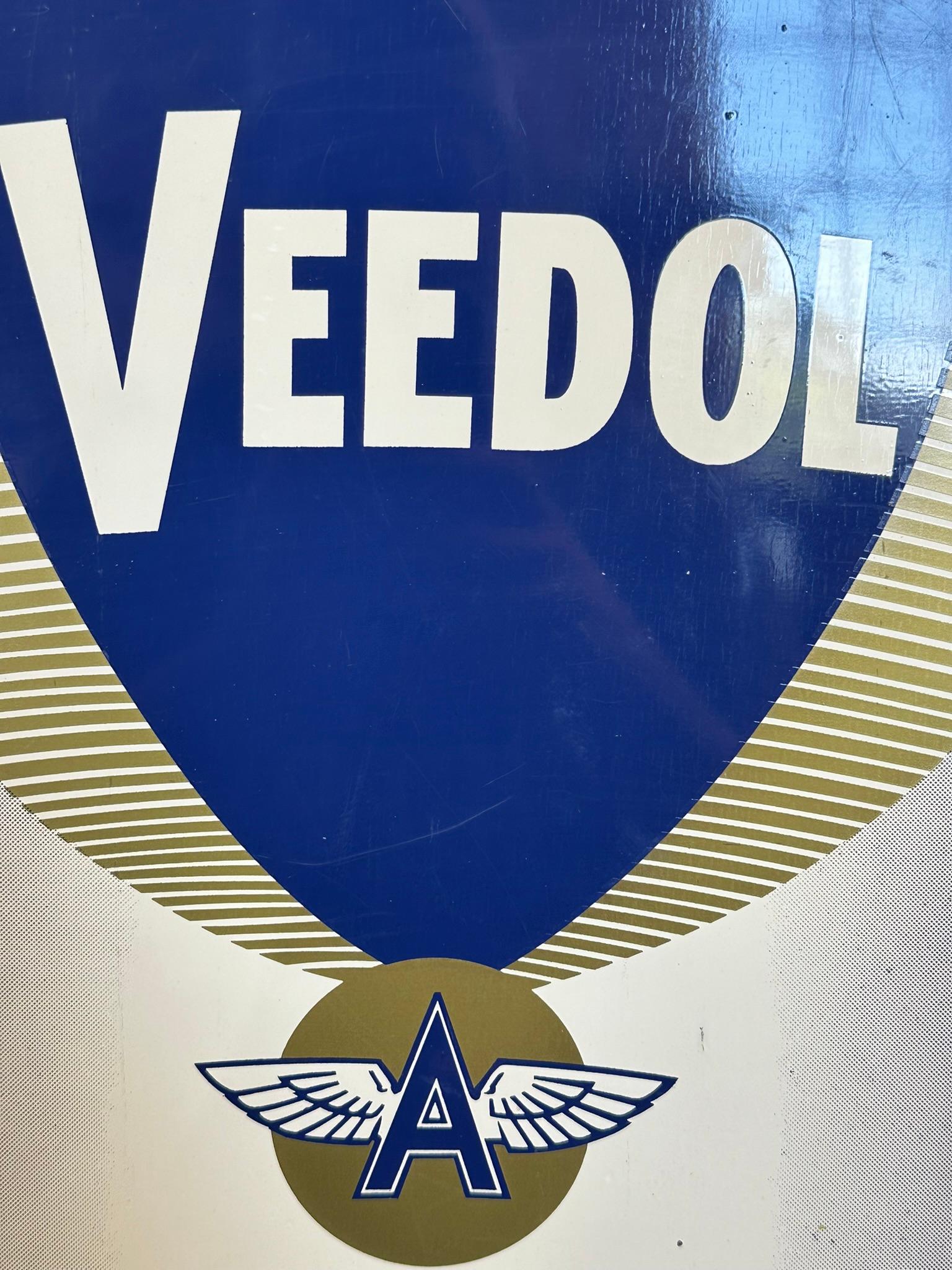 1950s Veedol Flying A 10-30 Motor Oil Painted Metal Advertising Flange Sign
