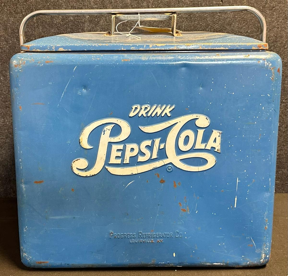 Pepsi Cola Embossed Blue Soda Pop Beverage Cooler by Progress w/ Original Insert