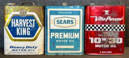 Lot 3 Sears, Harvest King & Vita Power Western Auto 2 Gallon Motor Oil Cans