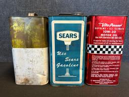 Lot 3 Sears, Harvest King & Vita Power Western Auto 2 Gallon Motor Oil Cans