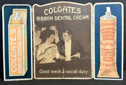 Colgate's Ribbon Dental Cream Ca. Early 19000s Cardboard Tri Fold General Store Advertising Sign