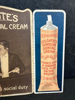 Colgate's Ribbon Dental Cream Ca. Early 19000s Cardboard Tri Fold General Store Advertising Sign