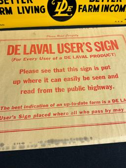 NOS 1920s We Use DeLaval Single Sided Tin Advertising Sign w/ Original Mailing Envelope