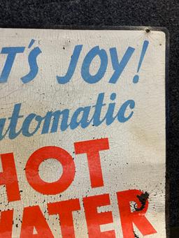 Early 1940s BOY ITS JOY w/ Automatic Hot Water Advertising Kitchen Sink w/ Dishes Fiberboard Sign