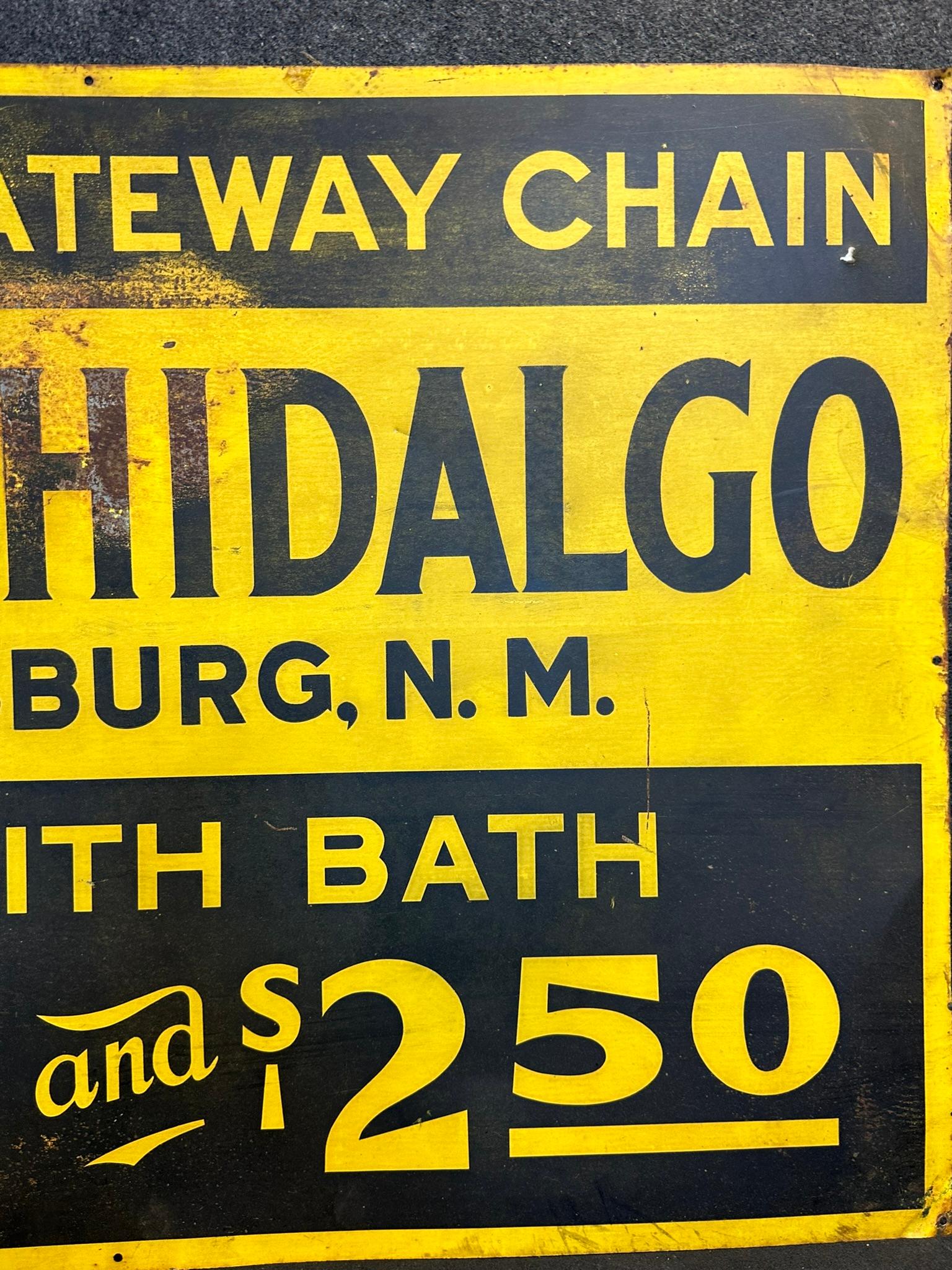 Hotel Hidalgo Lordsburg New Mexico All With Bath Advertising Highway Painted Metal Sign