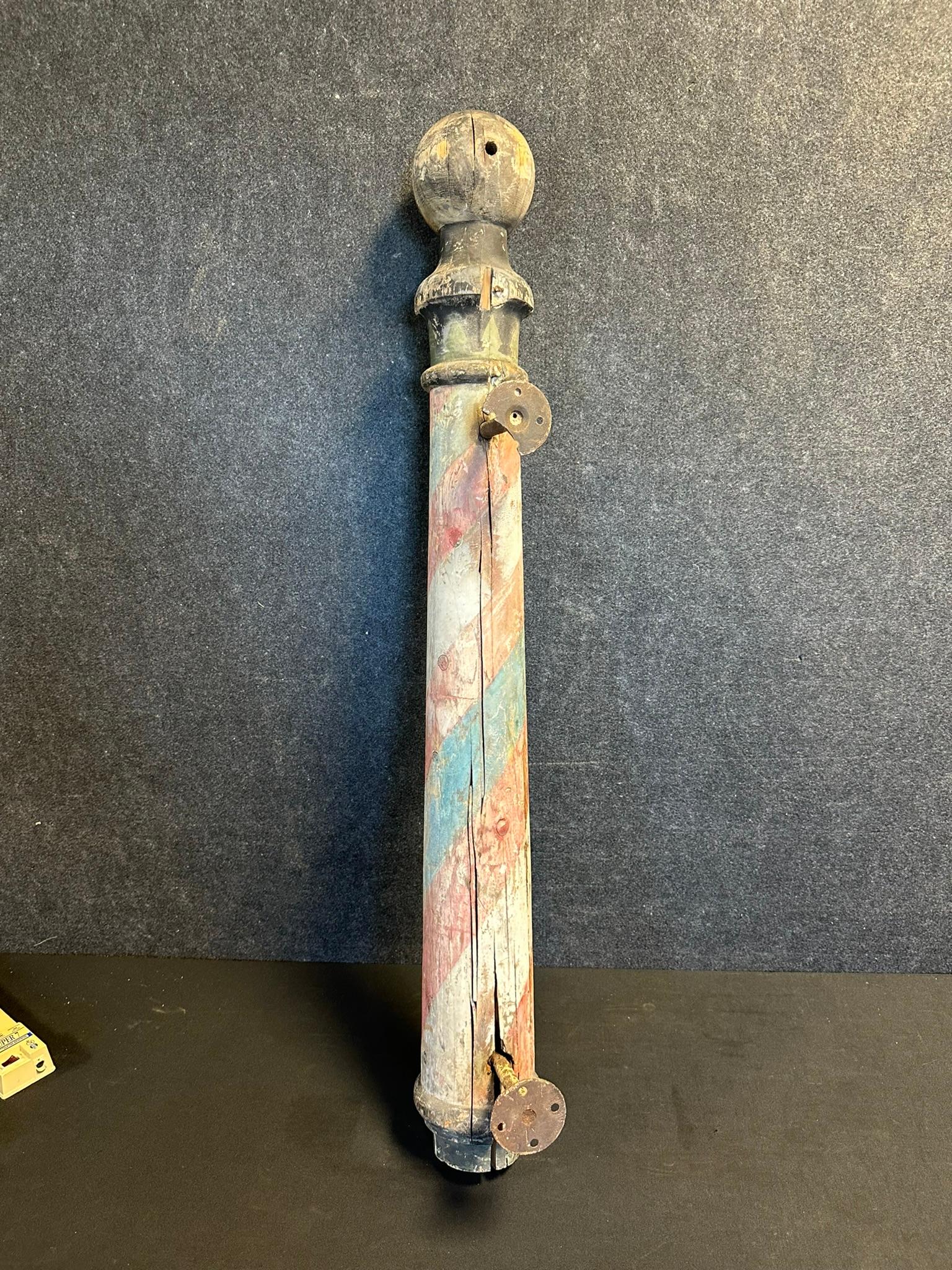 Antique Late 1890s Original Wooden Hand Painted Barber Shop Pole