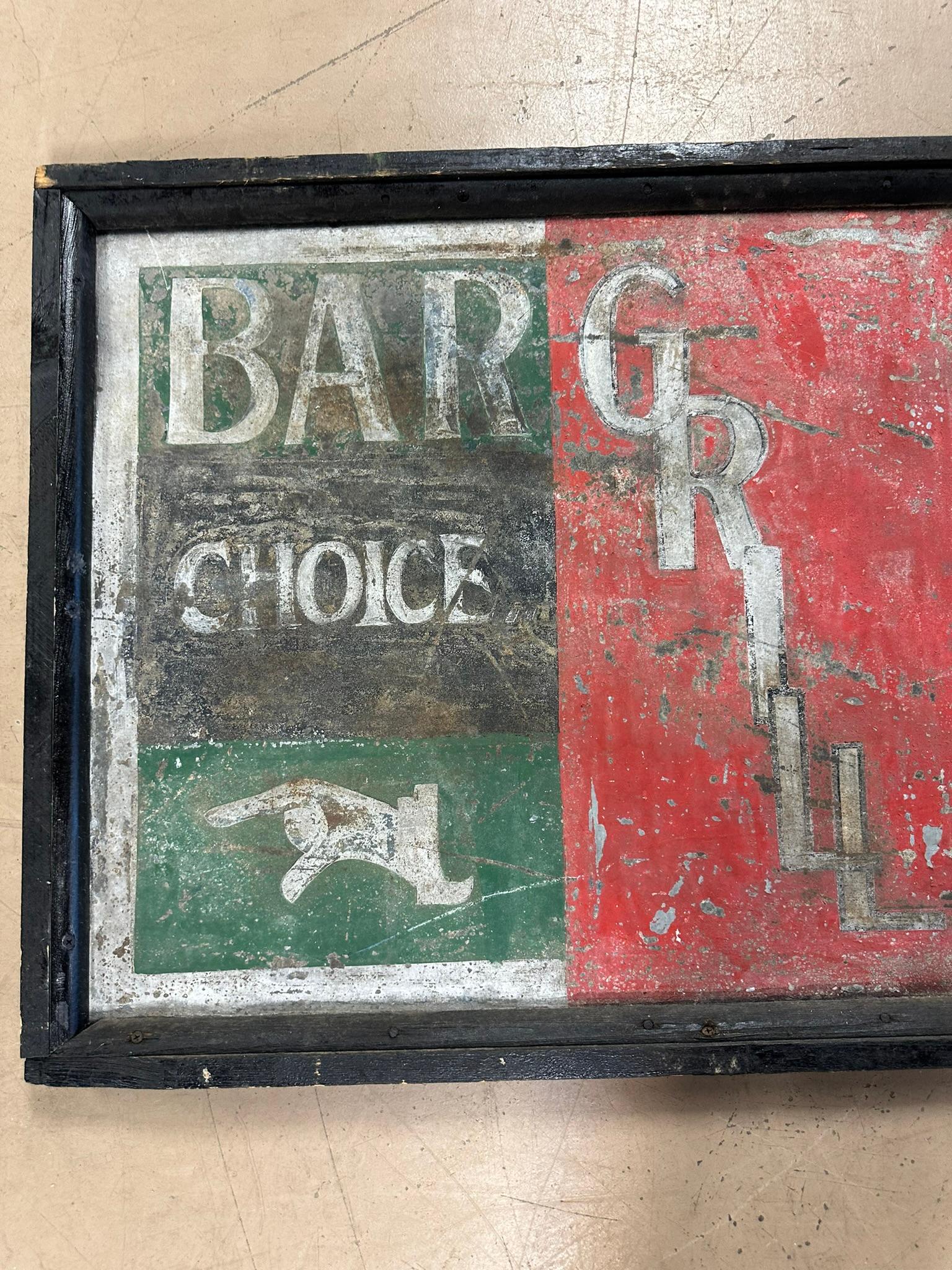 Early 1920s Bar Grill Wines & Liquors Hand Painted Advertising Wood Framed Restaurant Sign w/ Aweome