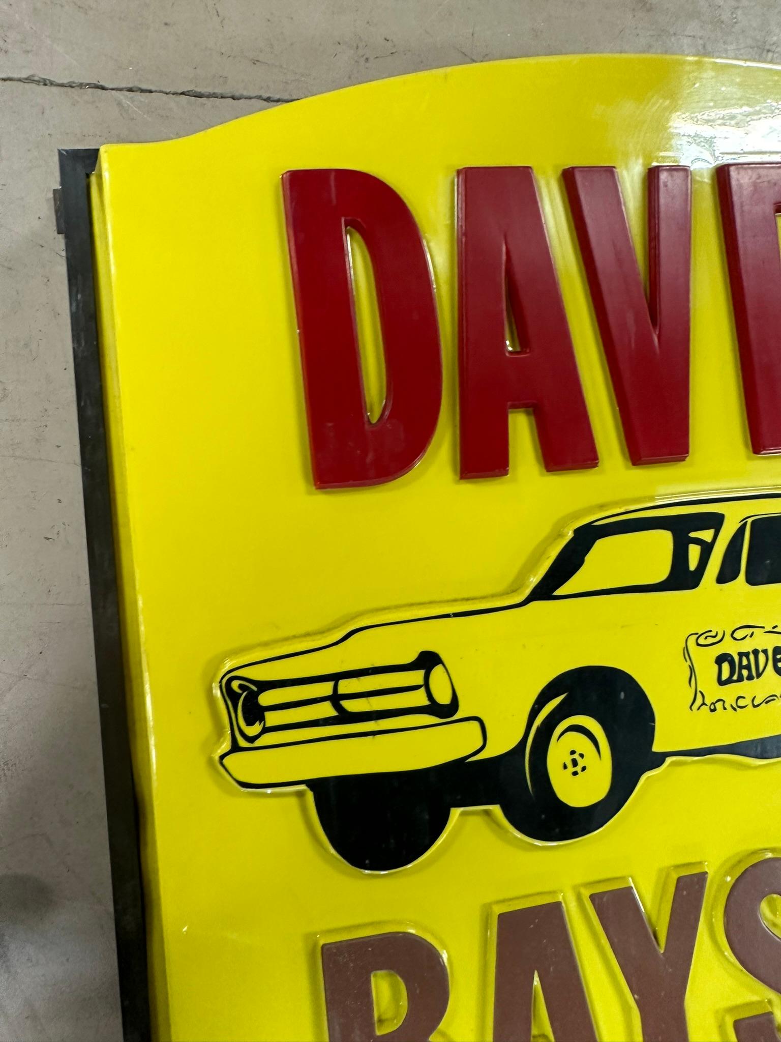 Dave Tinney's Bayside Automotive Plastic Lighted Up Advertising Sign w/ 60s Embossed Race Car