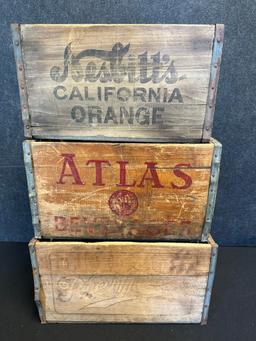 Lot of 3 Nesbitt's Atlas Beverage & Pfeiffers Beer Wooden Advertising Pop Crates