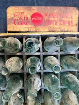 1960s Coca Cola Store Display Rack w/ 3 Wooden Cases & Bottles