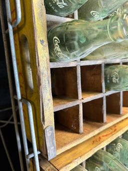 1960s Coca Cola Store Display Rack w/ 3 Wooden Cases & Bottles