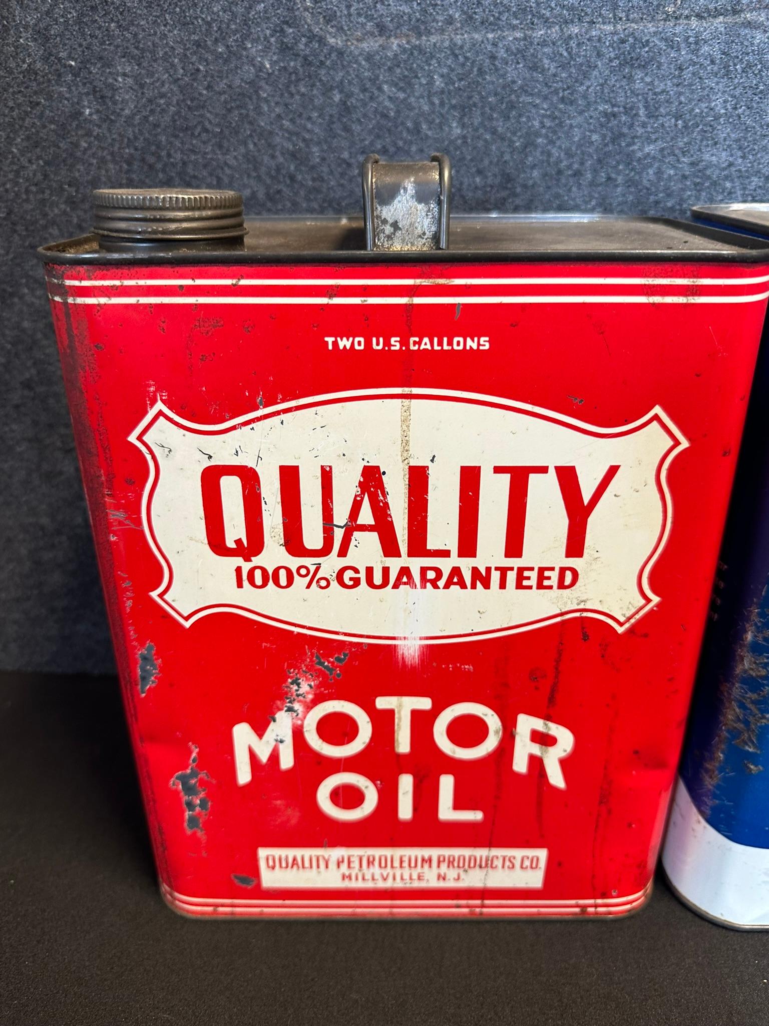Lot 3 Original 50s 2 Gallon Motor Oil Cans: 2 Agway & Quality Petroleum Millville NJ
