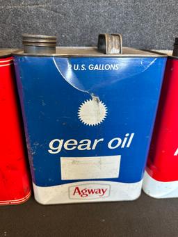Lot 3 Original 50s 2 Gallon Motor Oil Cans: 2 Agway & Quality Petroleum Millville NJ