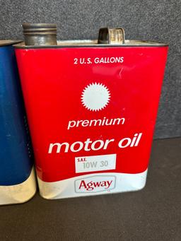 Lot 3 Original 50s 2 Gallon Motor Oil Cans: 2 Agway & Quality Petroleum Millville NJ